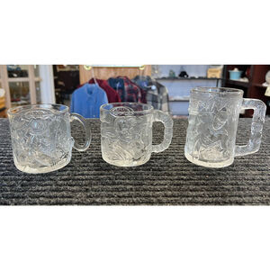 Vintage 1995 McDonalds Batman Forever Embossed Glass Mugs Set of 3 EUC